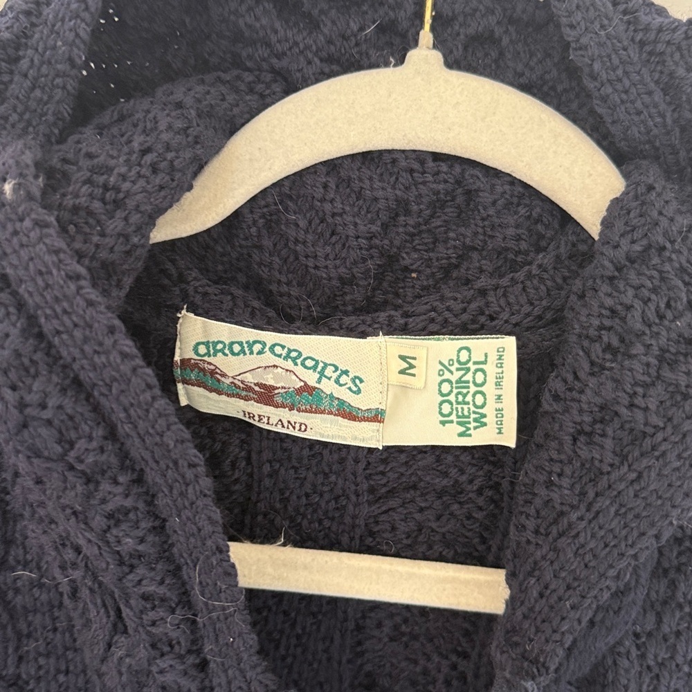 Aran Crafts Full Zip Hooded Knit Sweater In Navy Blue Size M - Picture 3 of 6